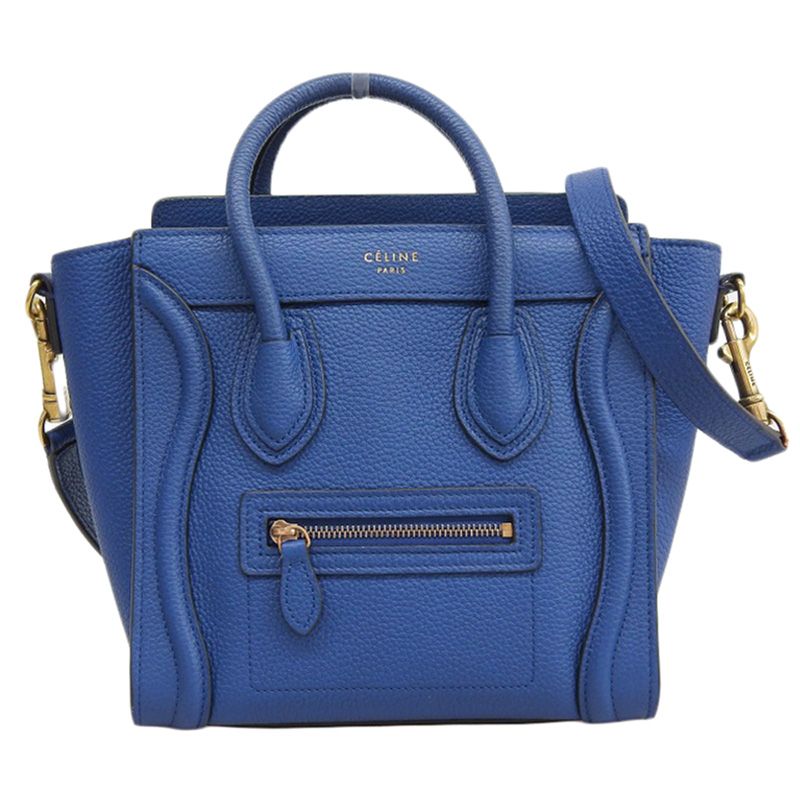 セリーヌ CELINE ラゲージ ナノショッパー 2WAYバッグ ハンドバッグ ショルダーバッグ レザー ブルー 中古 新入荷 OB2880
