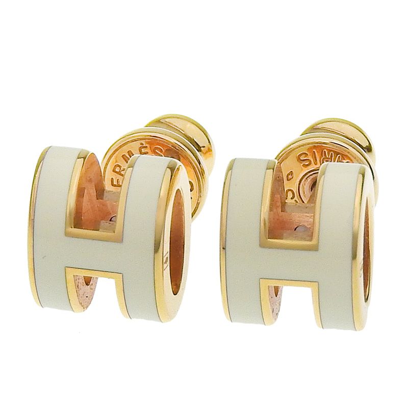 エルメス HERMES ミニポップH ピアス GP ホワイト/ゴールド 中古 新入荷 HE1215