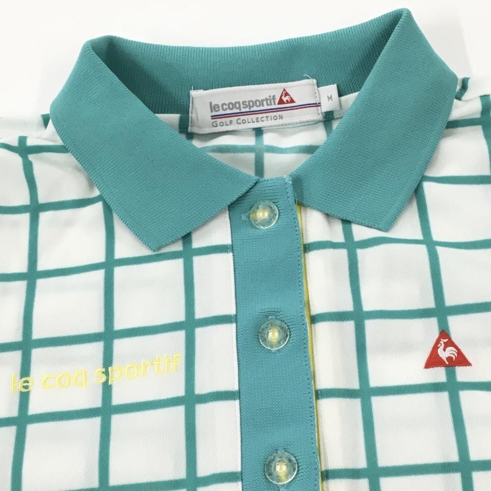 le coq sportif ゴルフシャツ Mサイズ 緑/黄色 チェック柄 ルコックゴルフ 半袖ポロシャツ 白×グリーン 格子チェック レディース