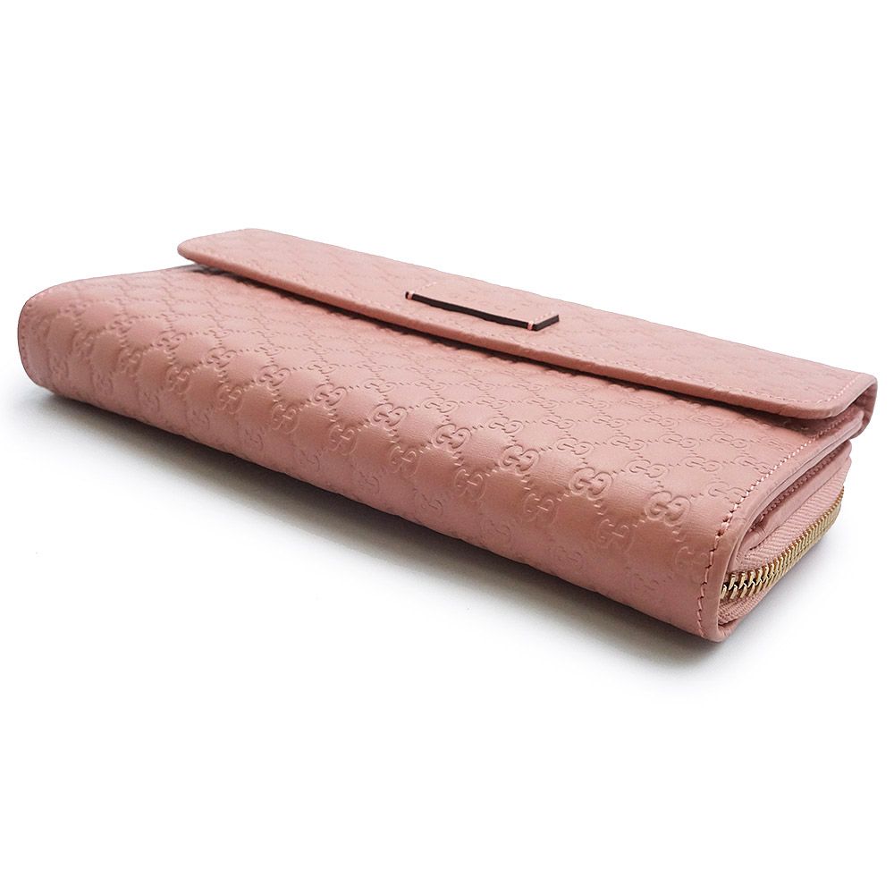 【美品】GUCCI　グッチ　マイクロシマ　GG　長財布　ピンク　オールレザー グッチ 449364 シグネチャー マイクログッチシマレザー ピンク