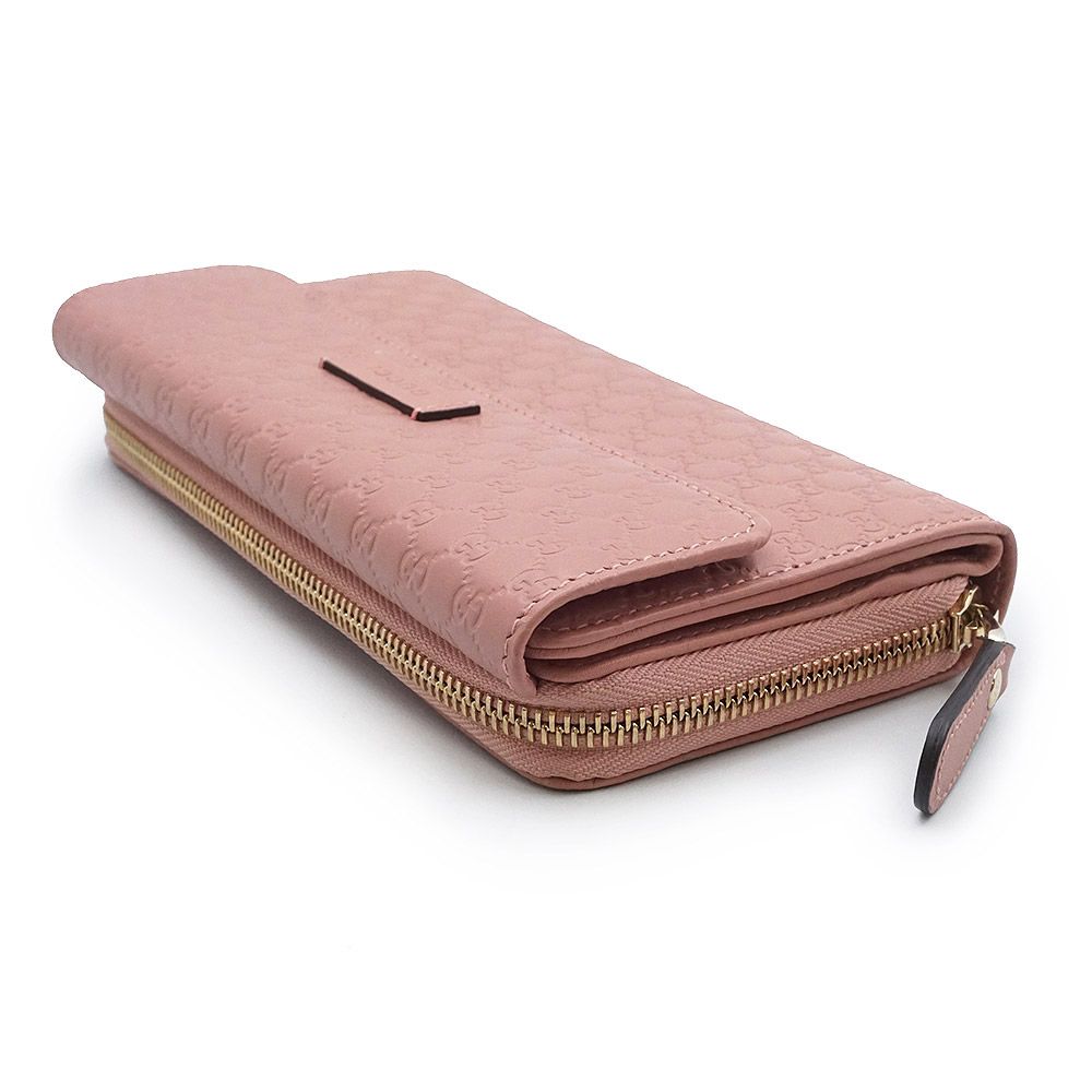 【美品】GUCCI　グッチ　マイクロシマ　GG　長財布　ピンク　オールレザー グッチ 449364 シグネチャー マイクログッチシマレザー ピンク