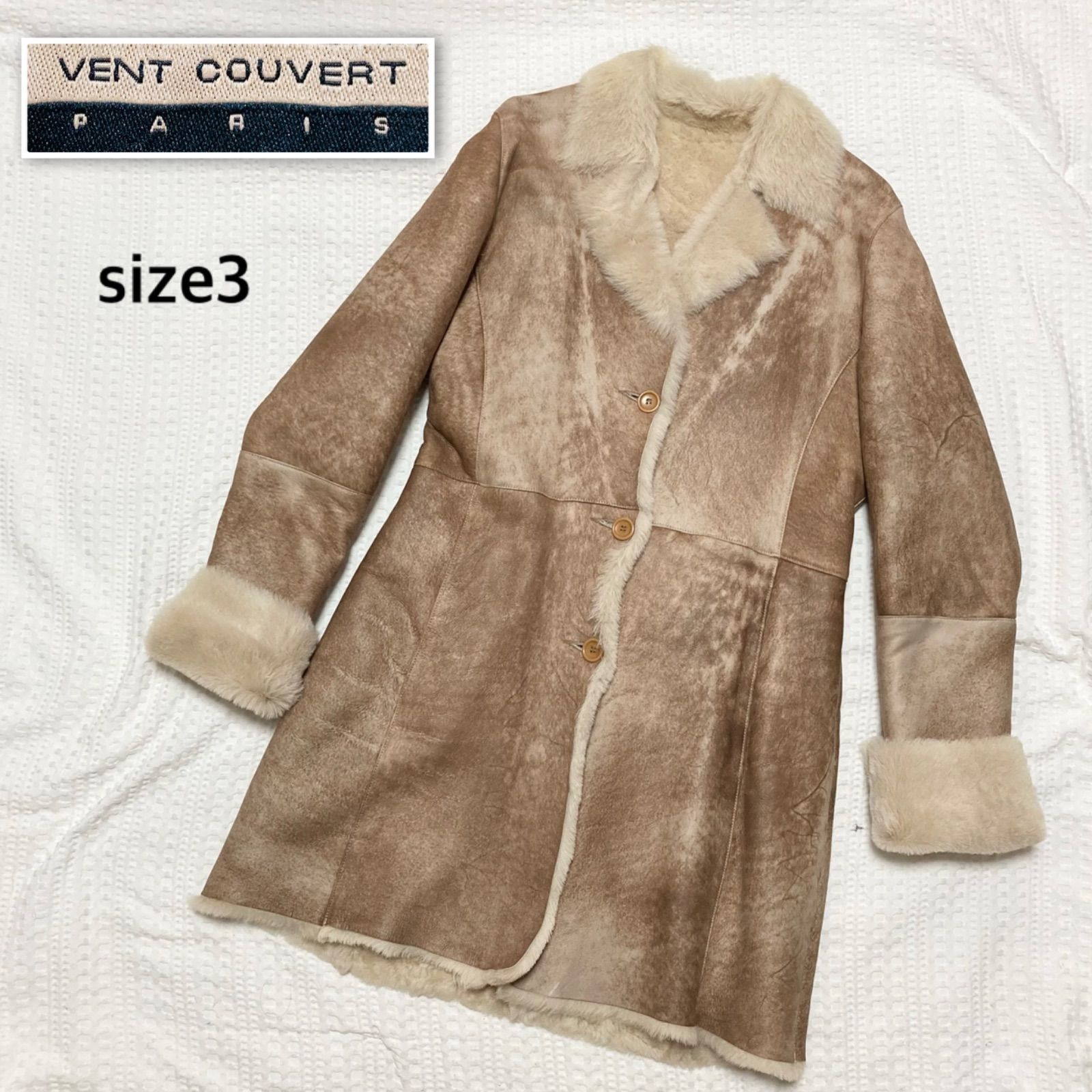 希少/高級感✨ムートンコート　フランス製　肉厚　ロング　羊革　レザー　ベージュ □極美品□希少□VENTCOUVERT ヴァンクヴェール WHITNEY ホイットニー