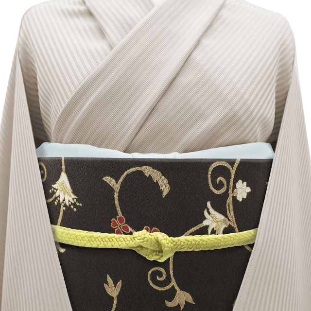 【未使用】おしゃれ袋帯 焦茶色 菱文様 花唐草 カジュアル〜セミフォーマル 新古品】 袋帯 未使用 正絹 西陣 弥栄織物 金箔糸 こげ茶地 ダーク