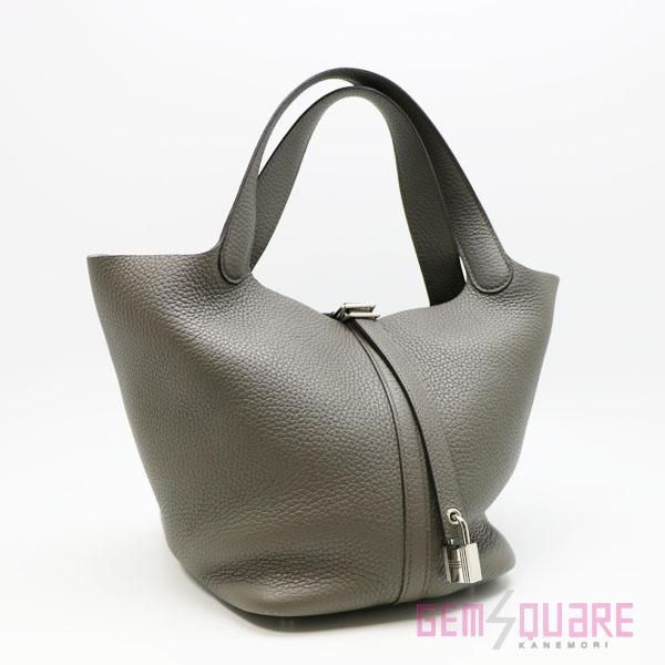 HERMES エルメス ピコタンロックMM グレー系 トリヨンクレマンス D刻印 シルバー金具 中古
