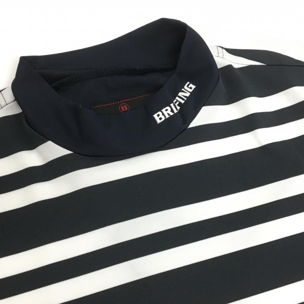 ⓁBRIEFING GOLF ブリーフィングゴルフハイネックボーダー半袖シャツ 超美品】ブリーフィング 半袖ハイネックシャツ ネイビー×白 ボーダー