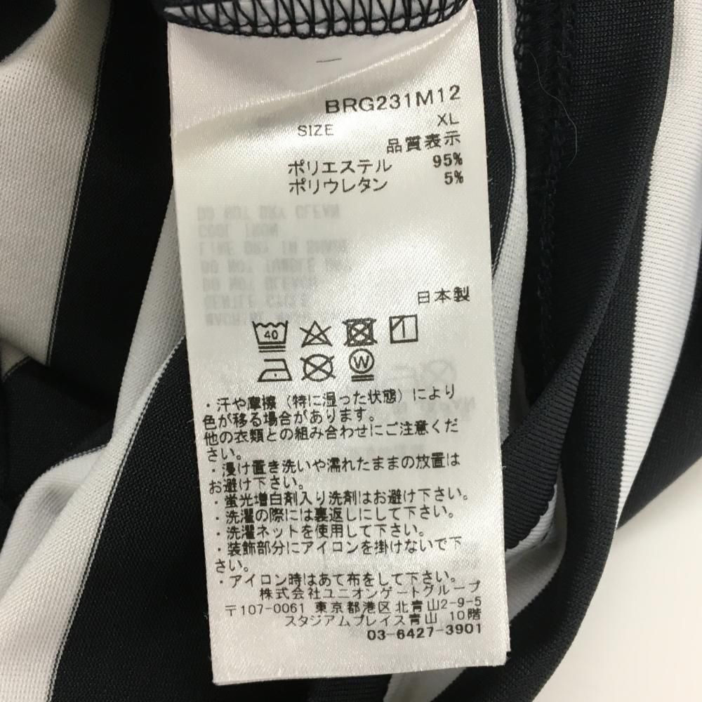 【超美品】ブリーフィング 半袖ハイネックシャツ ネイビー×白 ボーダー ネックロゴ刺しゅう メンズ XL ゴルフウェア BRIEFING 超美品】ブリーフィング 半袖ハイネックシャツ ネイビー×白 ボーダー