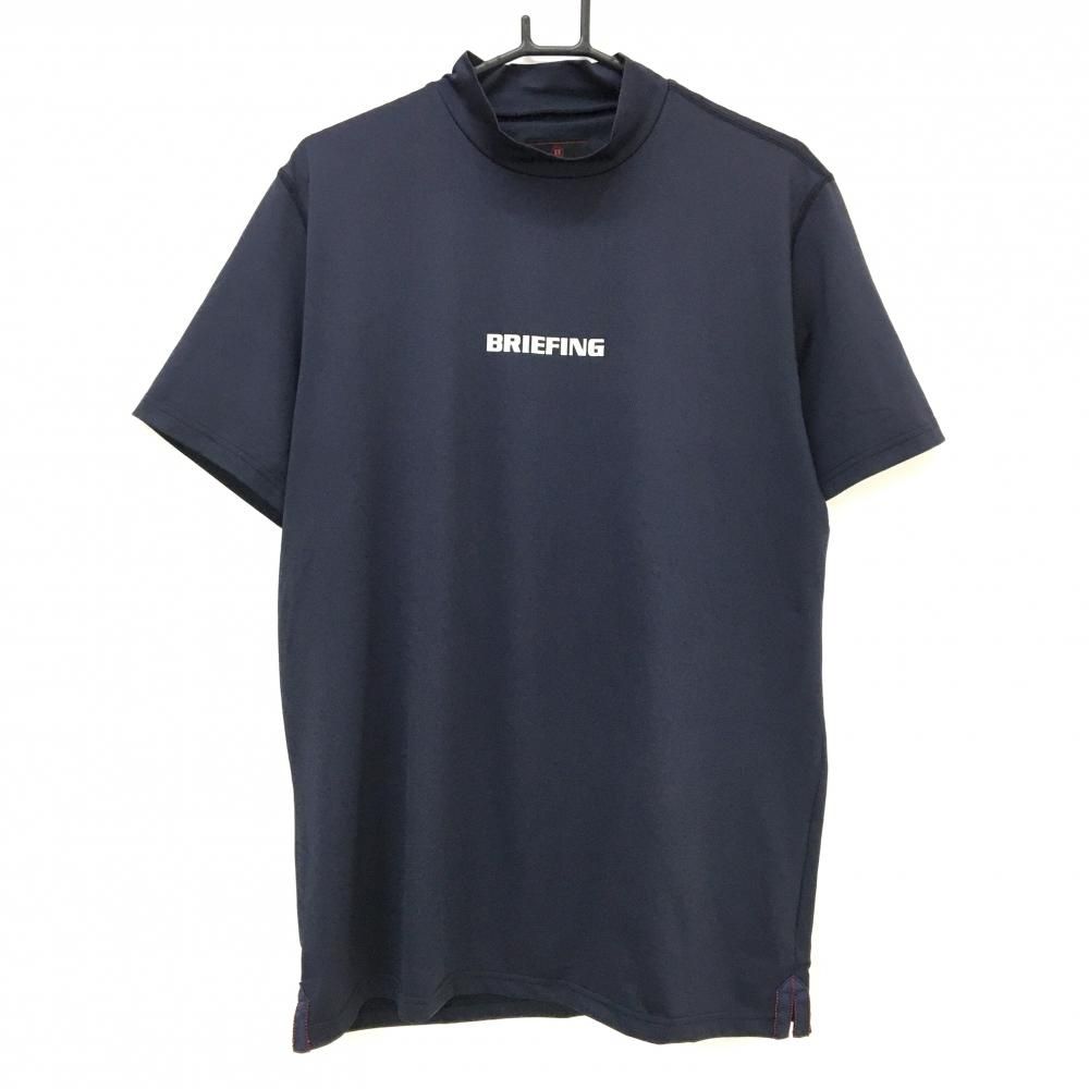 新品未使用 BRIEFING GOLF半袖ハイネックシャツ紺Mサイズ 超美品】ブリーフィング 半袖ハイネックシャツ ネイビー×白 後ロゴ