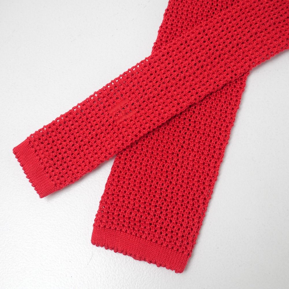 □美品□HERMES エルメス ネクタイ H刺繍 コットン ニットタイ ドイツ
