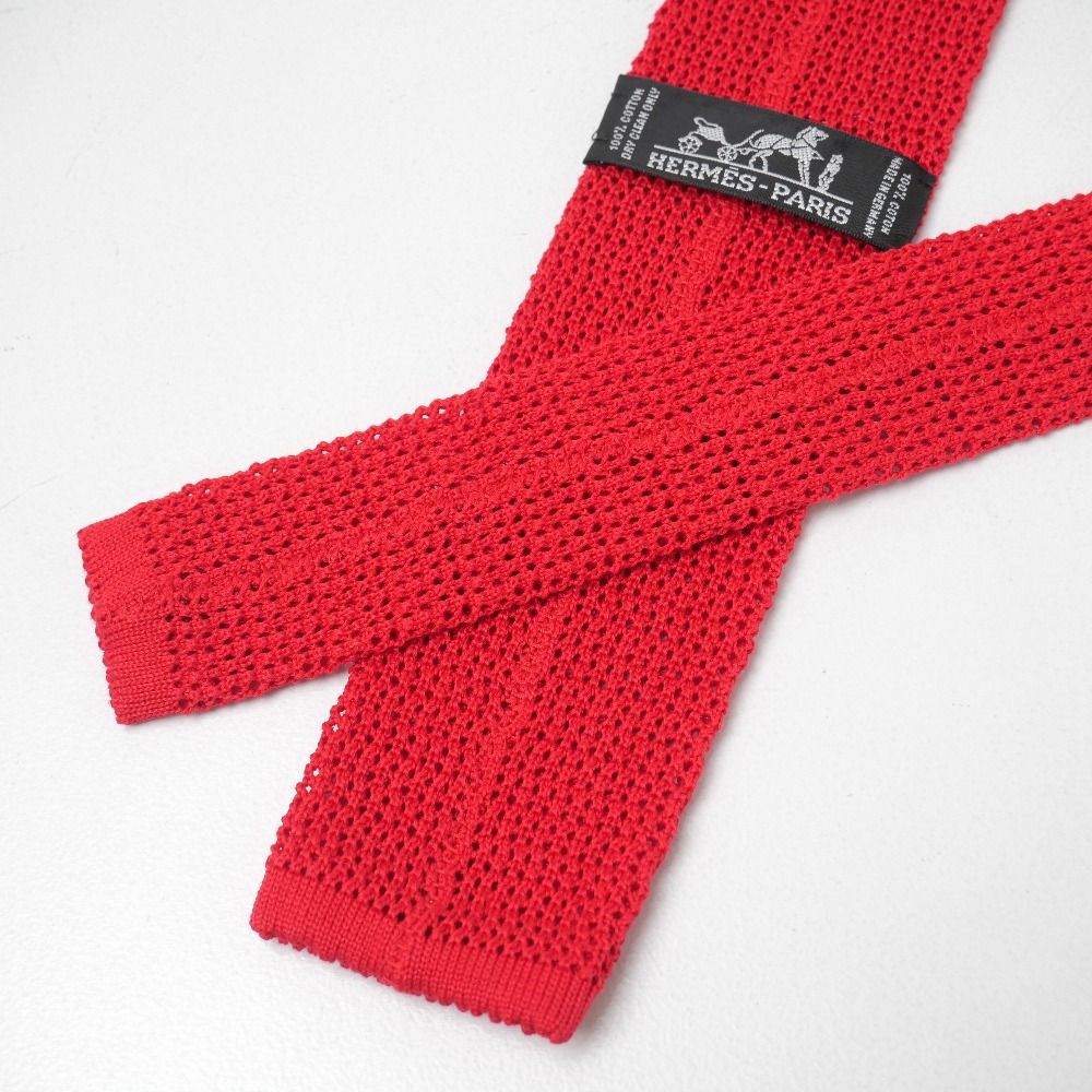 □美品□HERMES エルメス ネクタイ H刺繍 コットン ニットタイ ドイツ