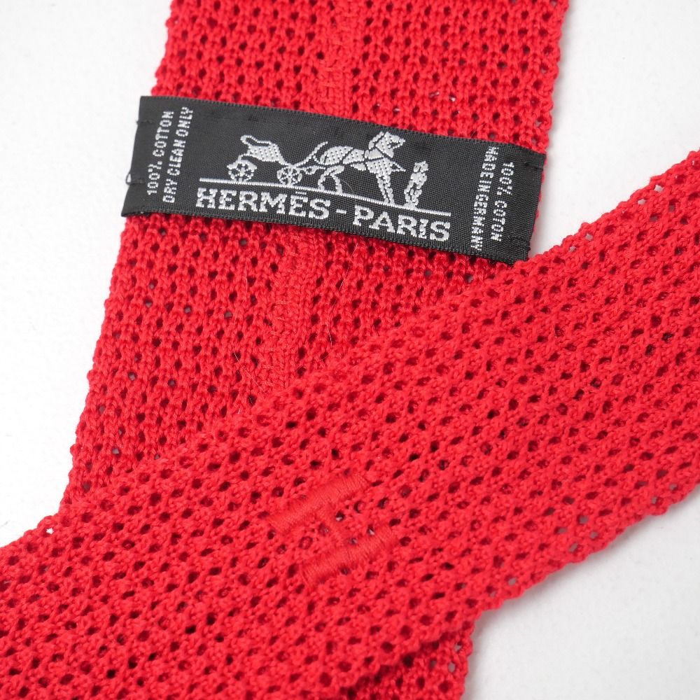 □美品□HERMES エルメス ネクタイ H刺繍 コットン ニットタイ ドイツ