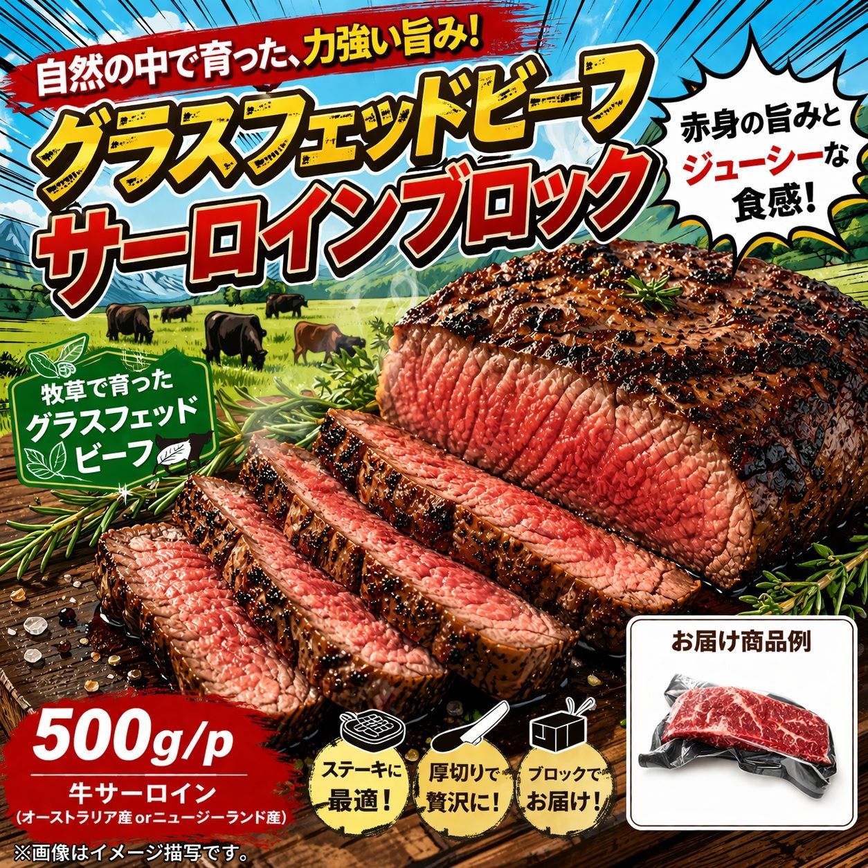 特別な日のごちそうに 牧草育ちのグラスフェッドビーフ サーロインブロック 500g ご家庭で本格 赤身の旨味を楽しむ塊肉 - メルカリ