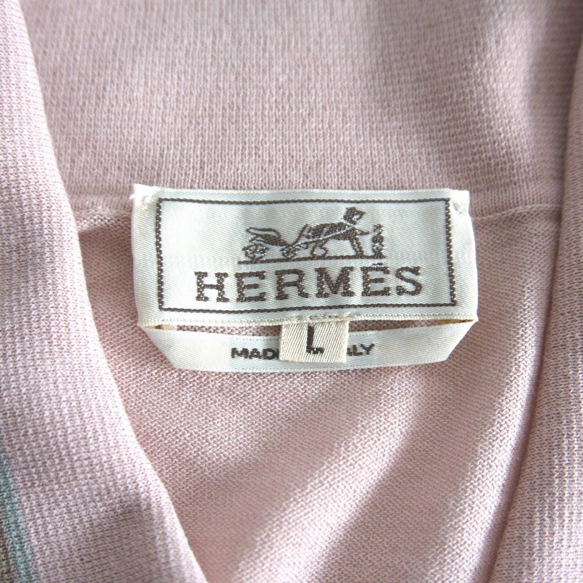 高級品】 HERMES 【コットン ニット ポロシャツ】L ピンク イタリア製