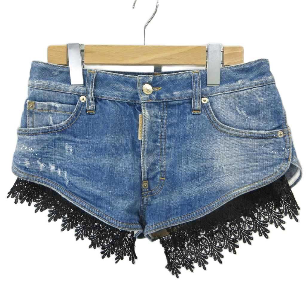 ディースクエアード DSQUARED2 デニムショートパンツ レースドッキング