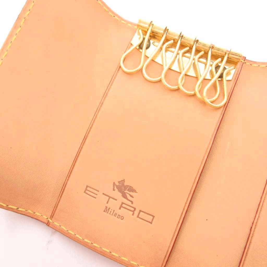 エトロ ETRO キーケース リング PVCレザー ペイズリー柄 6連 茶