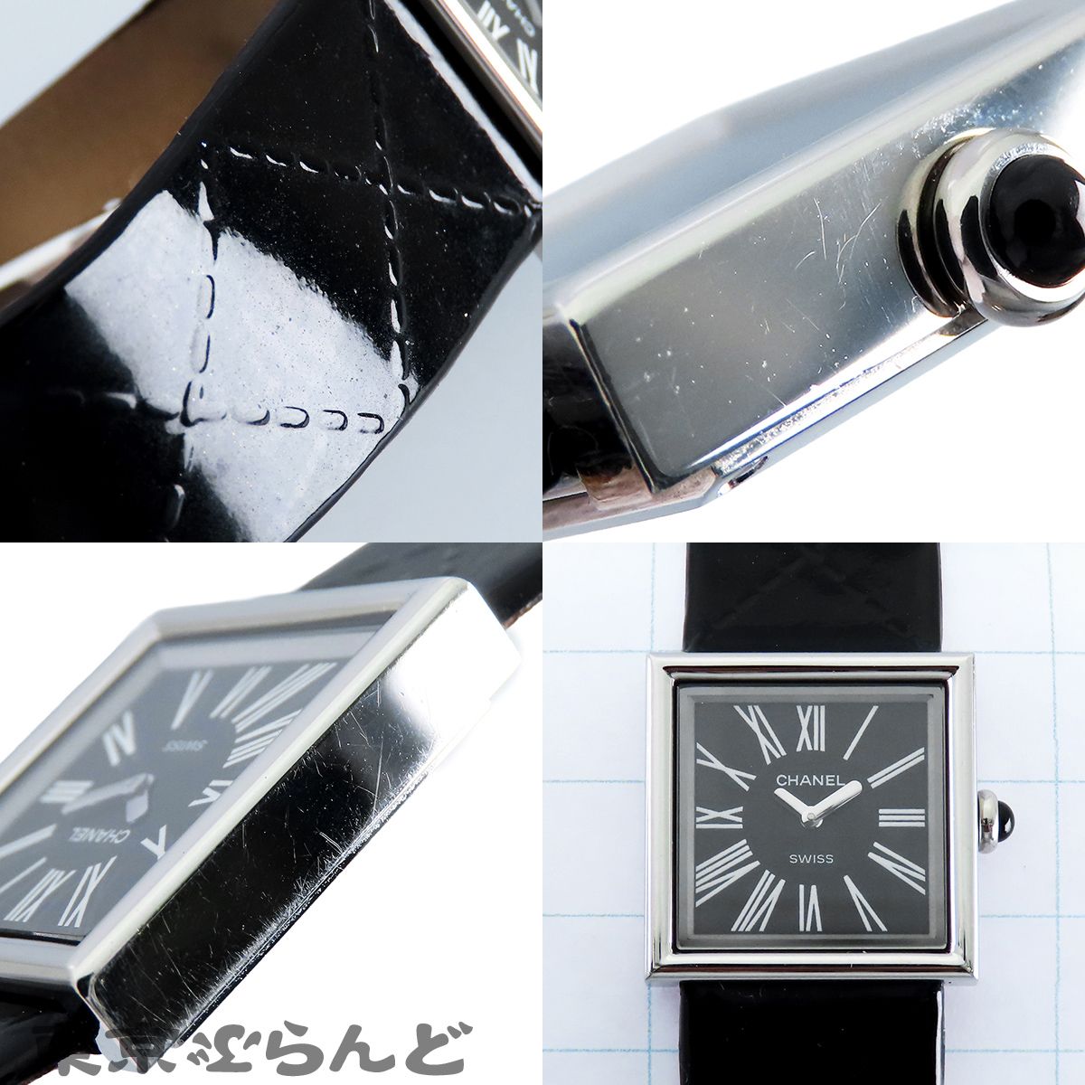 【新品電池交換済】CHANEL マドモアゼル ローマン QZ シャネル CHANEL マドモアゼル H0525 ブラック SS レザー スクエア