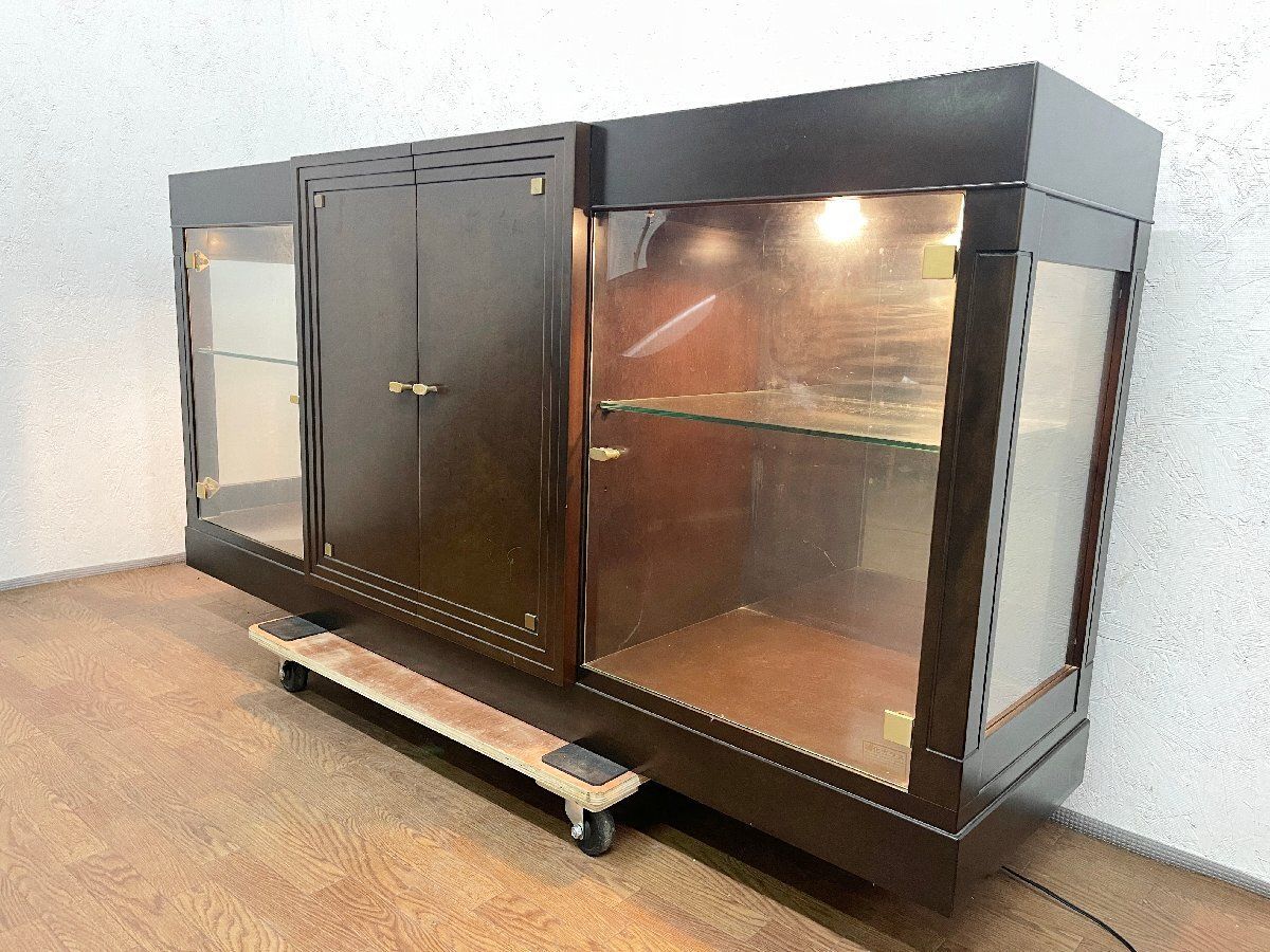 MORISHIGE/モリシゲ　飾棚 漆塗り キャビネット ボード カウンター ▽MORISHIGE モリシゲ 高級サイドボード ガラスキャビネット 照明付き