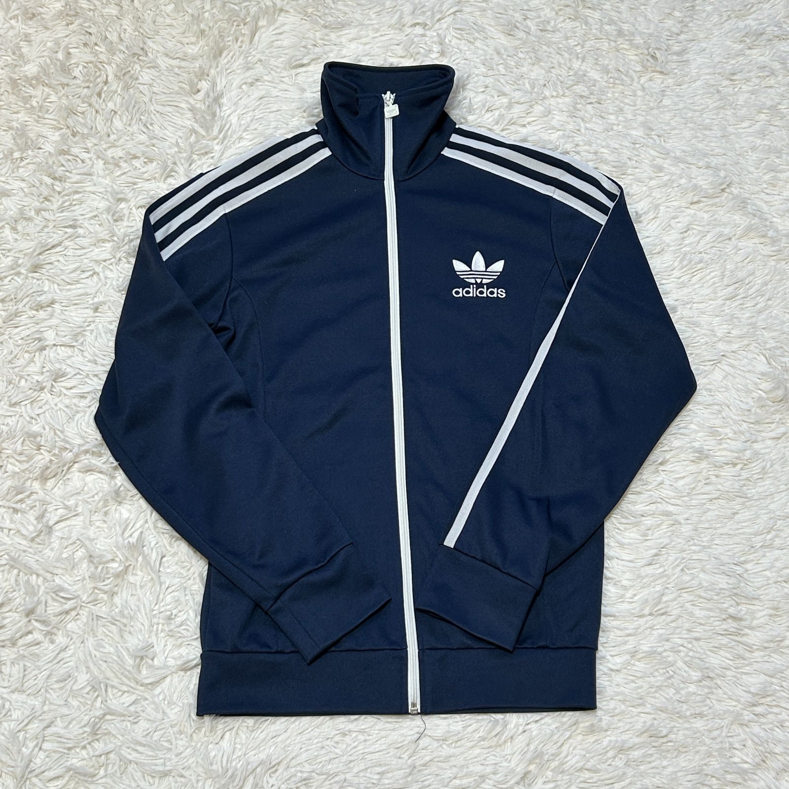 古着 adidas アディダス トラックジャケット トレフォイルロゴ スリーストライプス ネイビー S 265-11