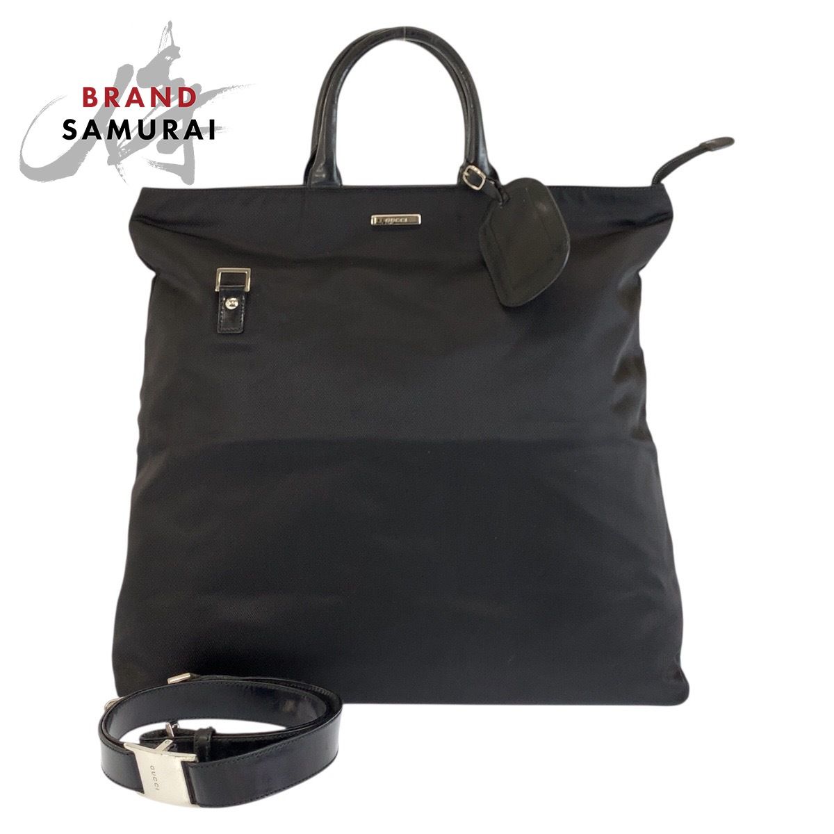 美品 GUCCI グッチ ブラック 黒 シルバー金具 ナイロン 019 0283