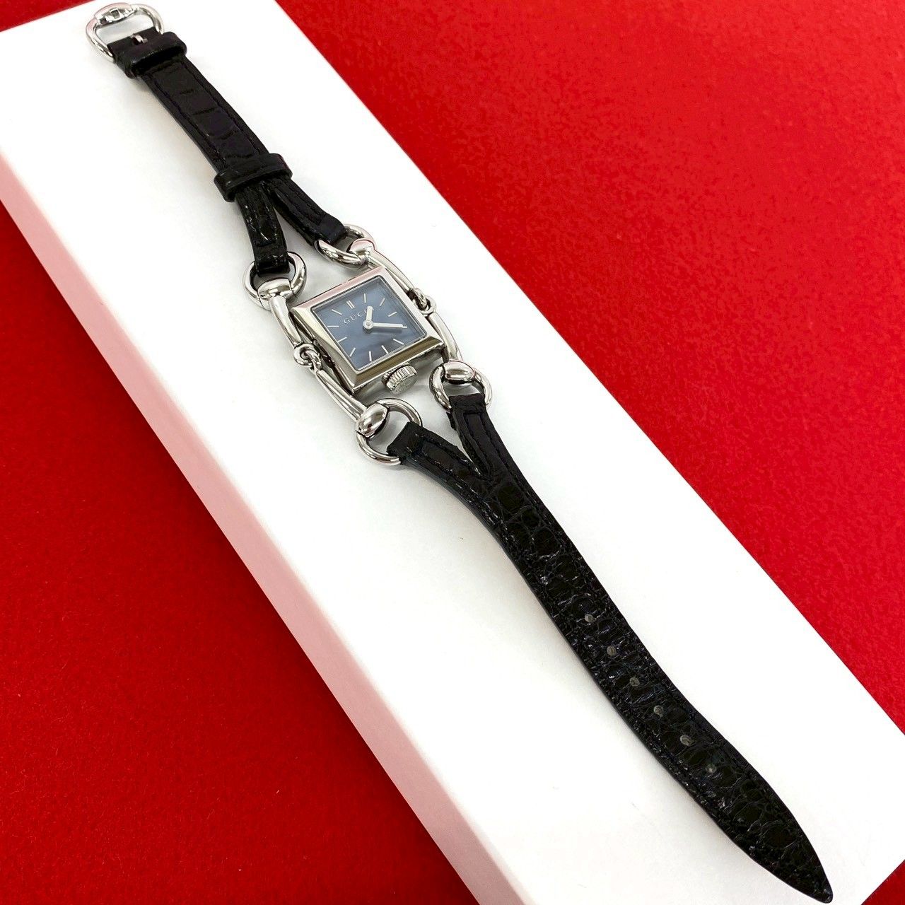 稼働品 極 美品 GUCCI グッチ シニョーリア ステンレススチール レザー