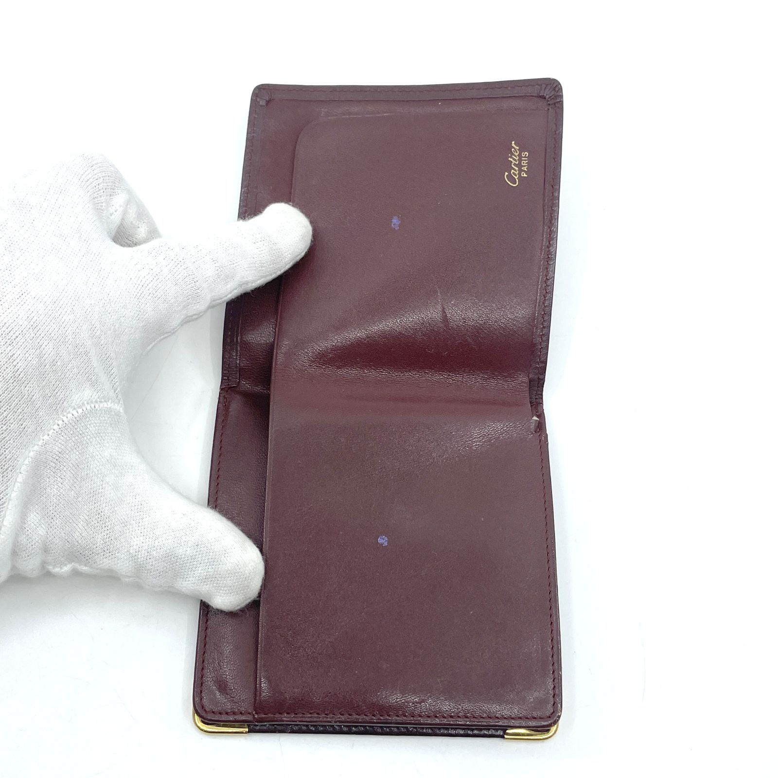 Cartier カルティエ マスト 二つ折り 財布 レザー ボルドー - メルカリ