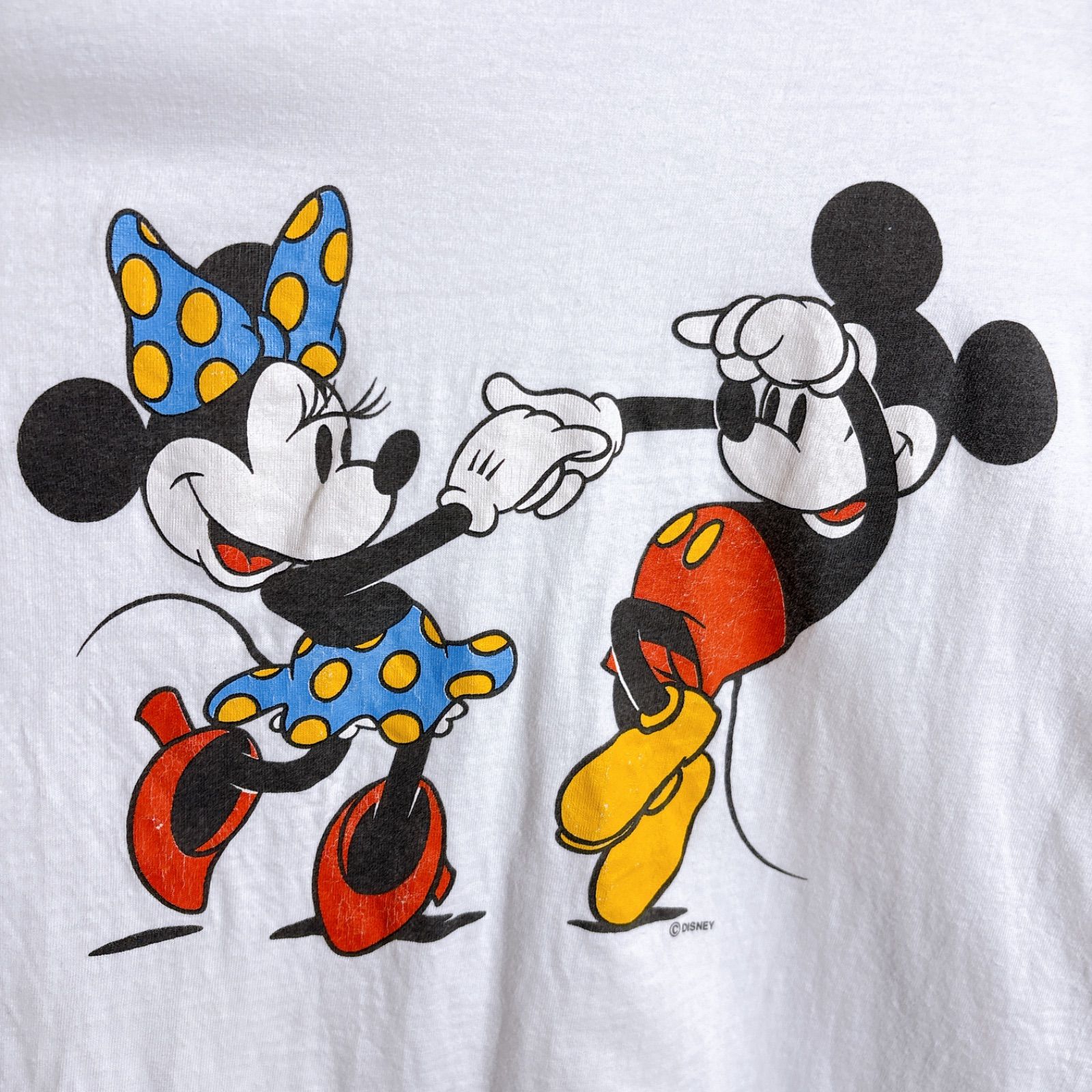 【未使用/レア】ディズニー ミッキー＆ミニー スキルスクリーン ヴィンテージ 人気キャラクター】90s Vintage Velvasheen DISNEY T-shirt ディズニー