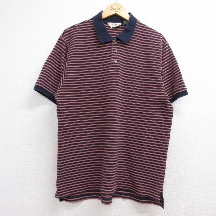 XL/古着 エディーバウアー 半袖 ブランド ポロ シャツ メンズ 00年代 00s 鹿の子 大きいサイズ コットン ネイビー ボーダー【spe】 26jun10