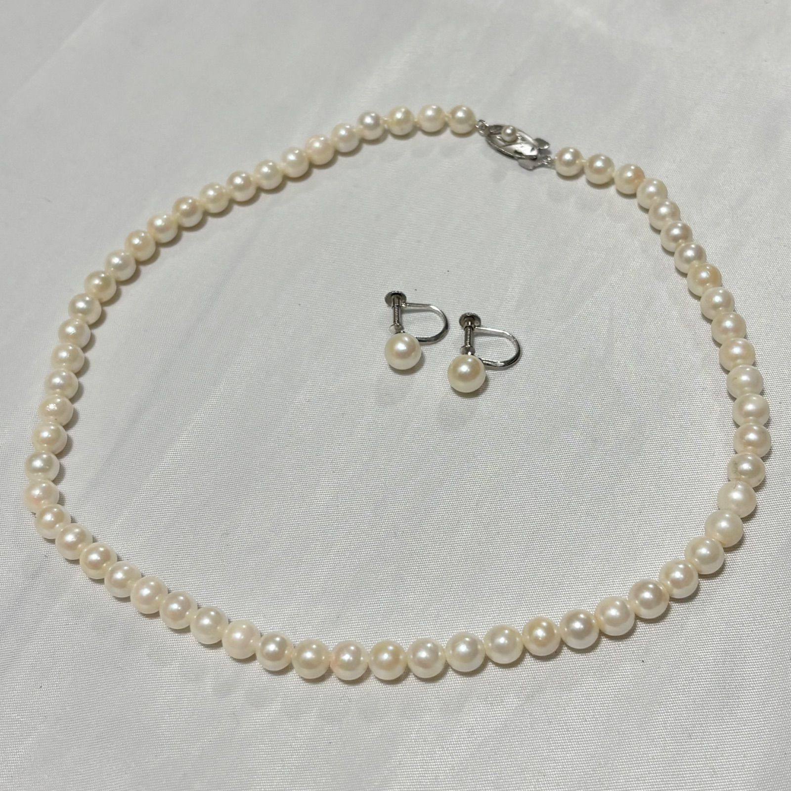 [Free Shipping] Pearl Necklace/Pearl Earrings/2 Piece Set/Pearl/Jewelry/Pendant/Accessory/Closure Silver/Pearl Approx 6.2 mm/Approx. 7.1 mm/Ceremonial Ceremony/Entrance Ceremony/Graduation Ceremony/Womens/Pearl White