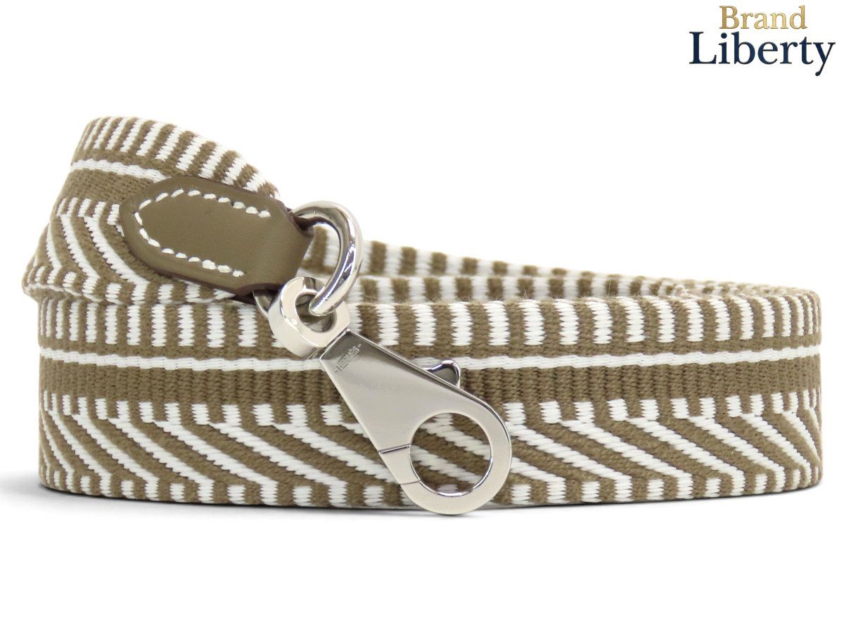 【新品同様】エルメス HERMES バンドリエール サングル カヴァル 25mm ショルダーストラップ 調節不可 エトゥープ ベージュ ホワイト シルバー金具 キャンバス スイフト H073650CK K刻