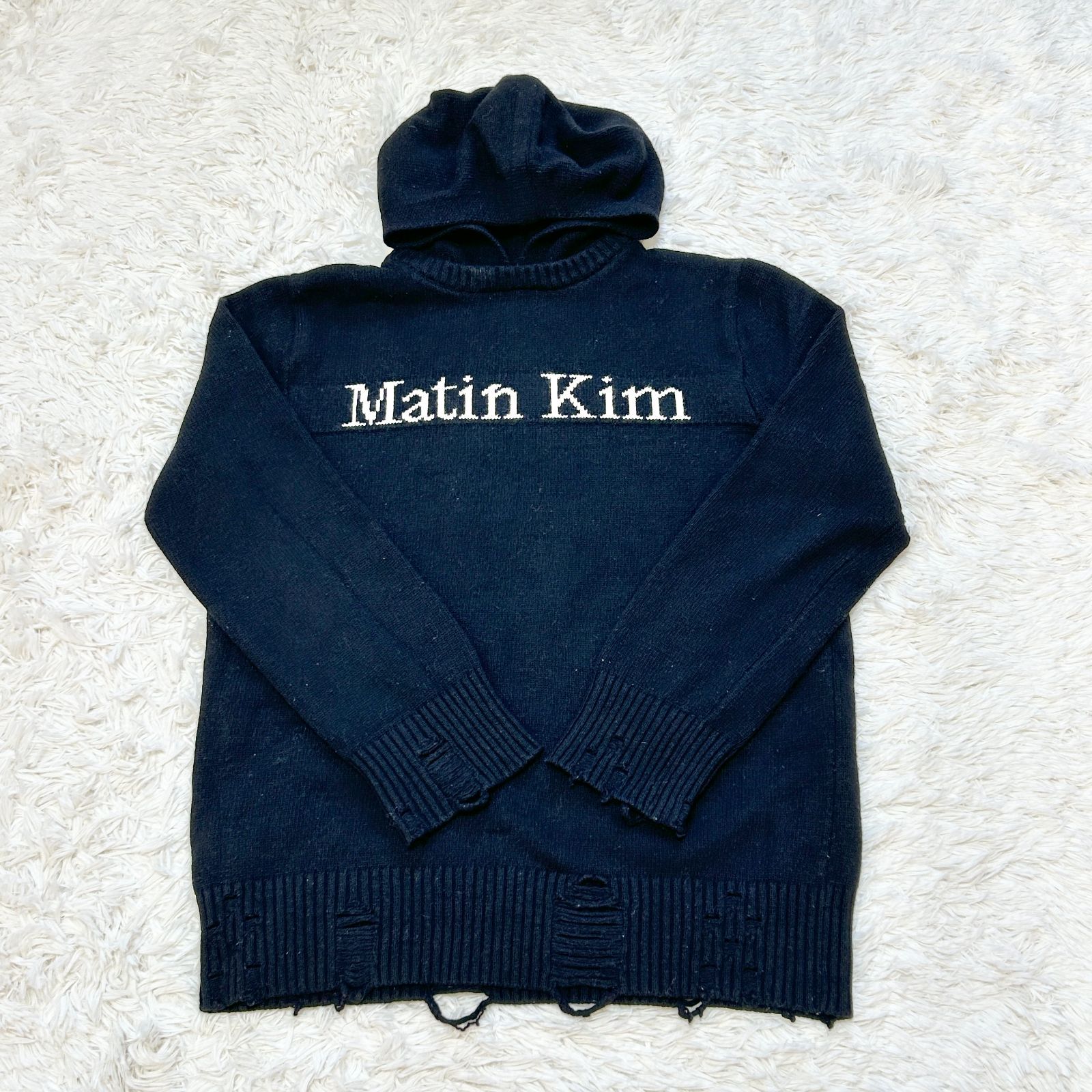 古着 Matin Kim マーティンキム ブランドロゴ ニットパーカー フーディ 