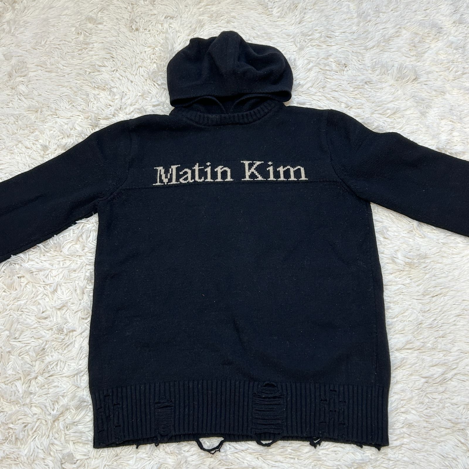 古着 Matin Kim マーティンキム ブランドロゴ ニットパーカー フーディ 