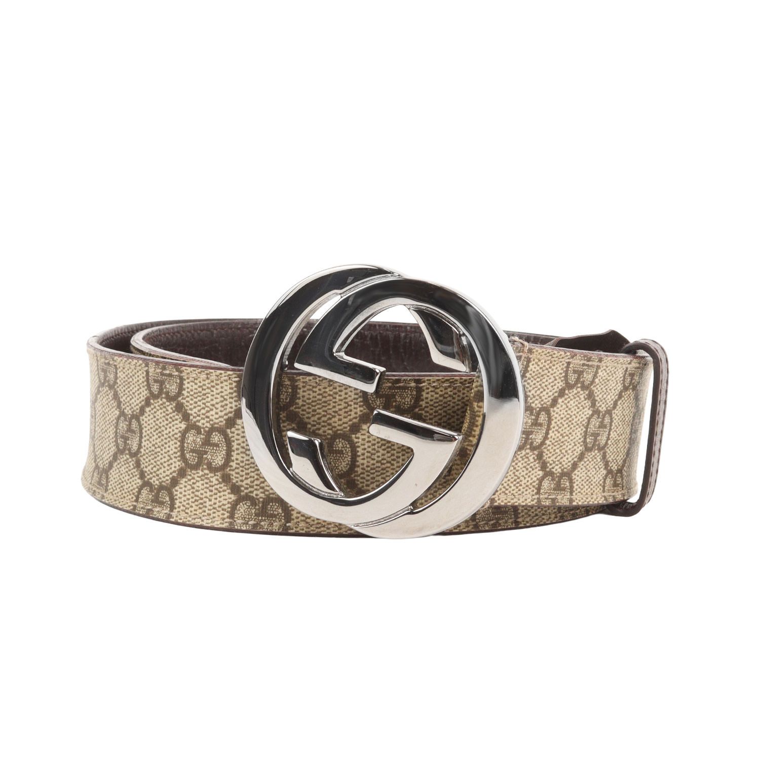GUCCI グッチ ベルト グレー サイズ:80/32 インターロッキングGバックル GGモノグラム ベルト イタリア製 ブランド ファッション アイテム【メンズ】【中古】