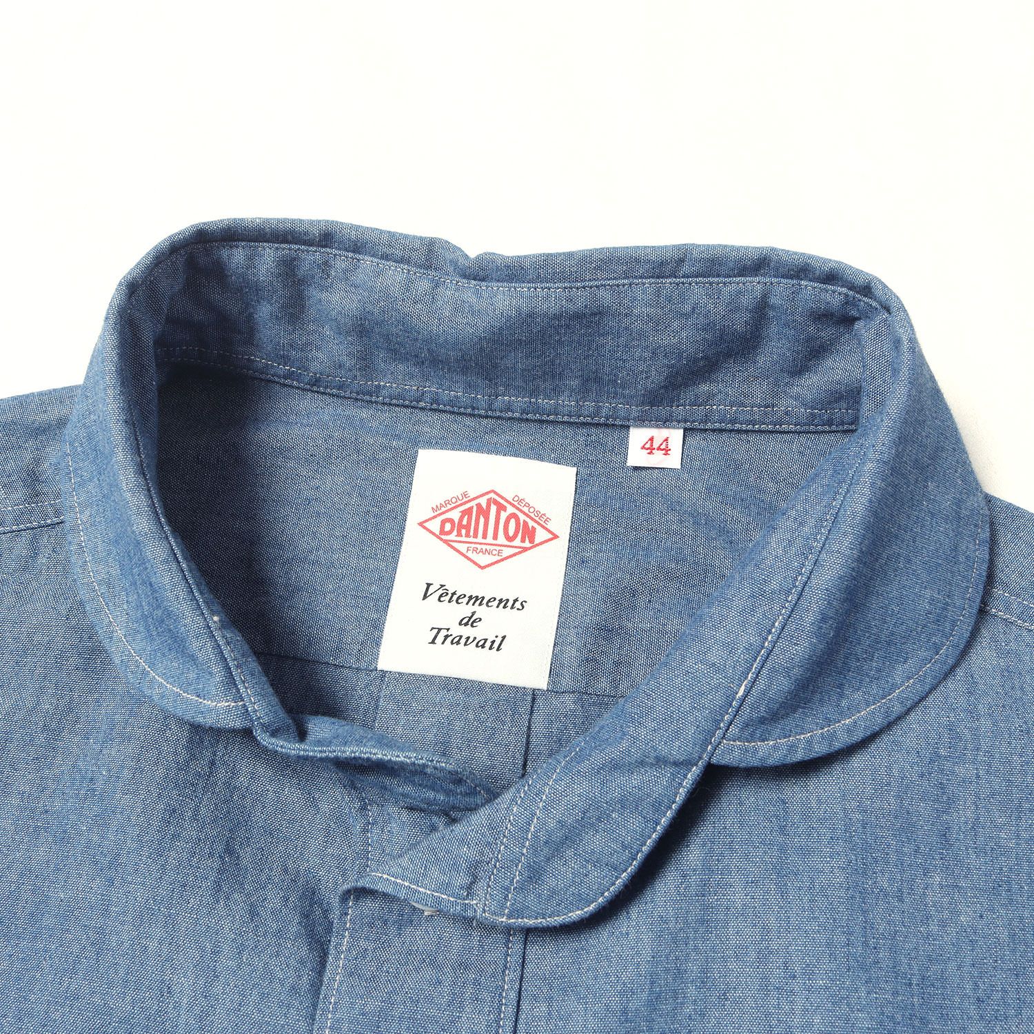 美品】DANTON ダントン シャツ ネイビー 紺 サイズ:44(XL) 21SS 丸えり