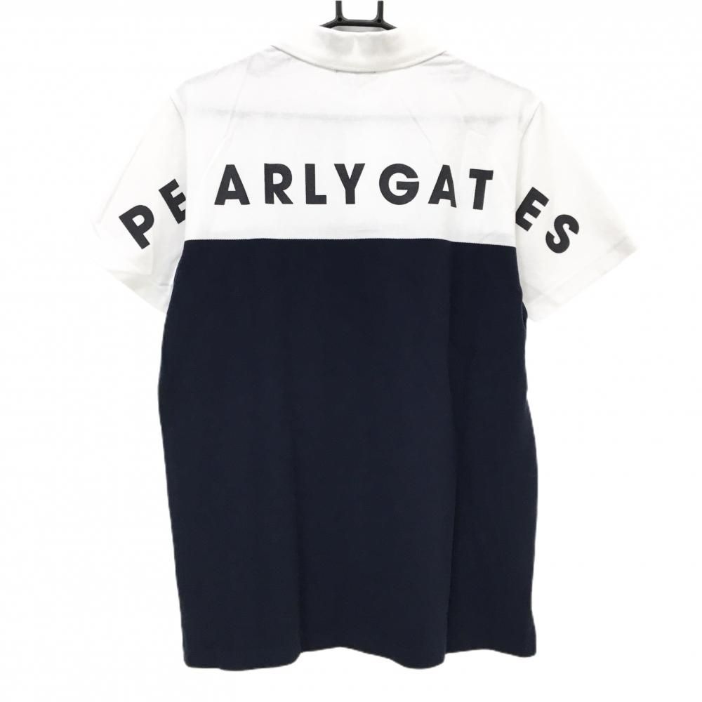美品！パーリーゲイツ PEARLYGATES ゴルフシャツ　サイズ6 美品】パーリーゲイツ 半袖ポロシャツ 白×ネイビー バイカラー メンズ