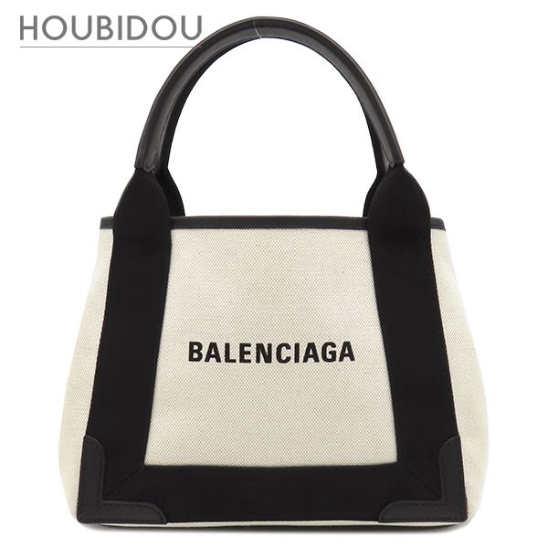バレンシアガ BALENCIAGA 2WAYバッグ ネイビーカバス XS コットンキャンバス レザー ナチュラル×ブラック シルバー金具 白 黒 390346【中古】