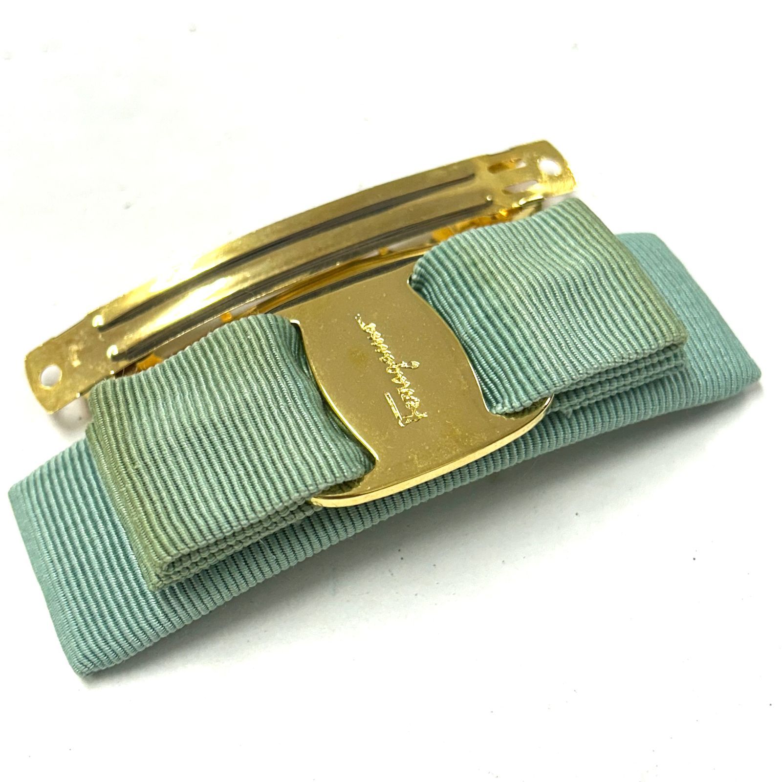 フェラガモ　バレッタ　グリーン フェラガモ Salvatore Ferragamo ヴァラリボン バレッタ CELADON