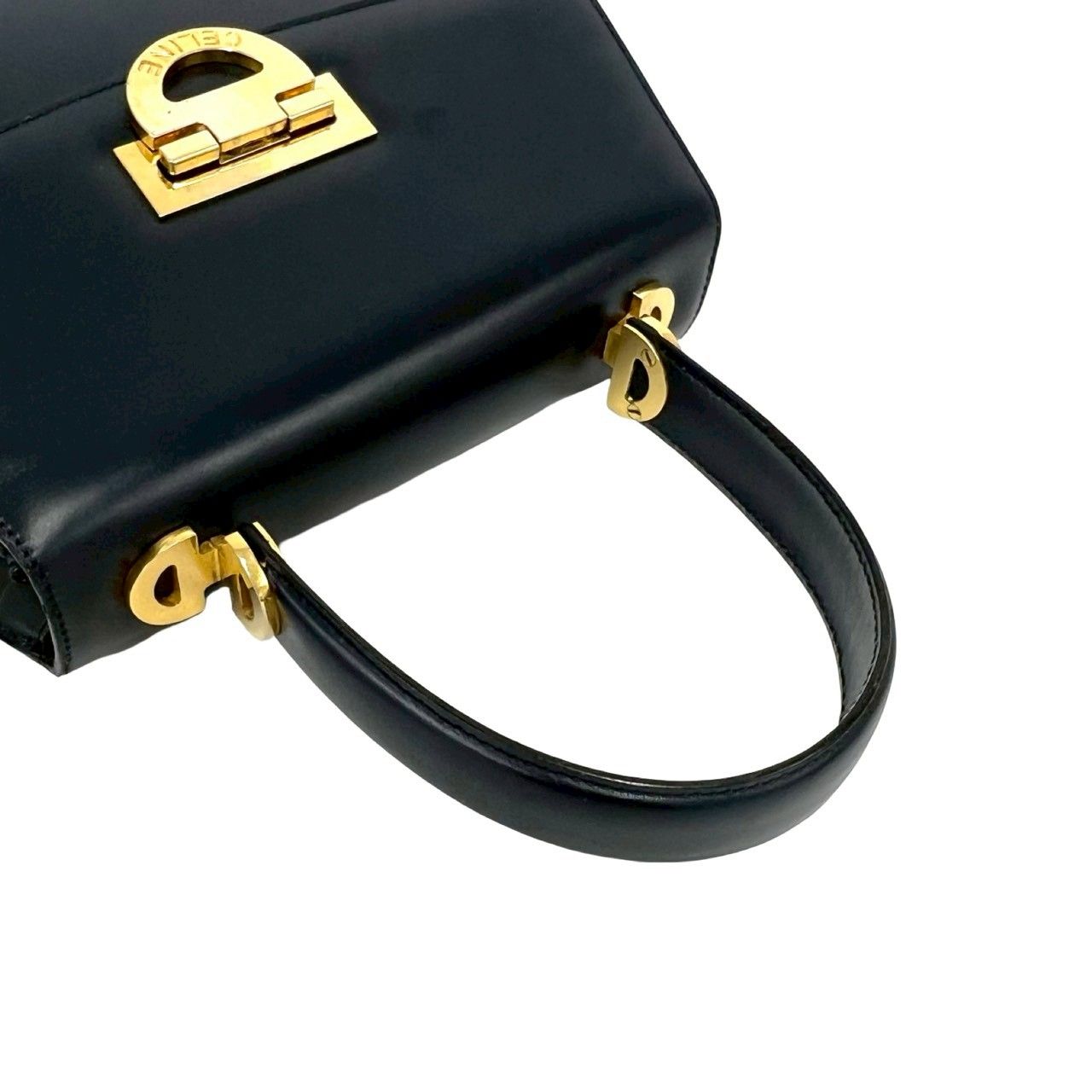 極美品 CELINE セリーヌ 2way レザー ハンドバッグ ショルダー 紺 極 美品 CELINE セリーヌ ヴィンテージ ロゴ 金具 カーフ レザー 本革