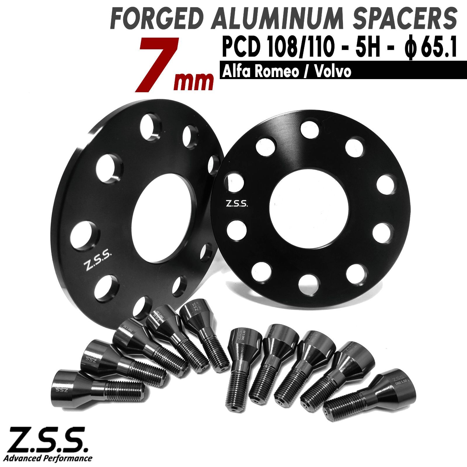 Z.S.S. AP 【チタン風ボルト付き】 アルファ ロメオ Alfa Romeo 159 Julia Stevio 7mm ワイドトレッドスペーサー 5x108 5x110 65.1φ ZSS