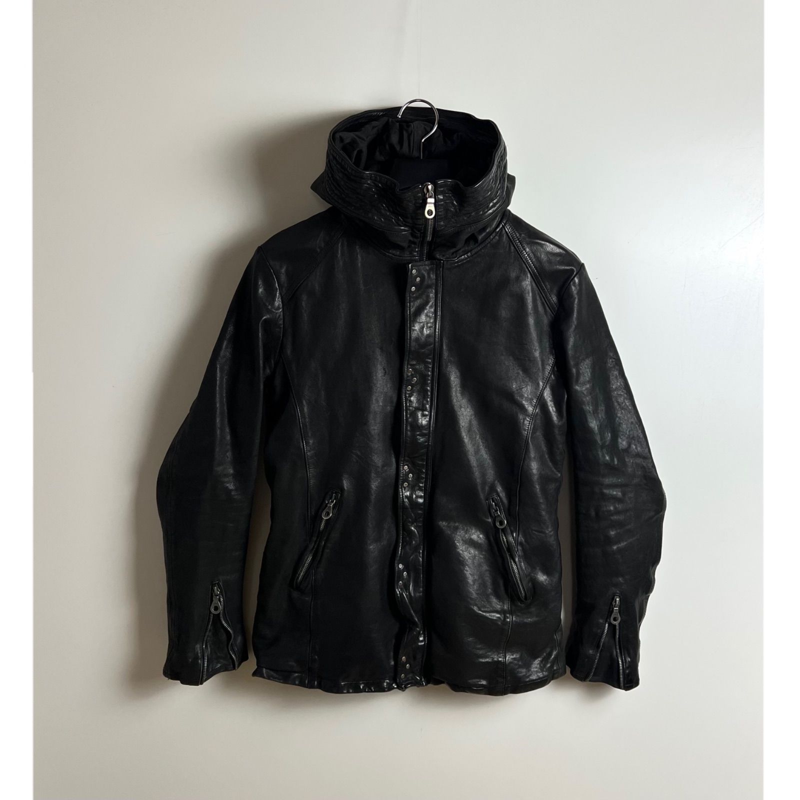 イサムカタヤマBACKLASHフード付レザージャケット ISAMU KATAYAMA BACKLASH 2010aw archive Leather zip hoodie 2 M 1152