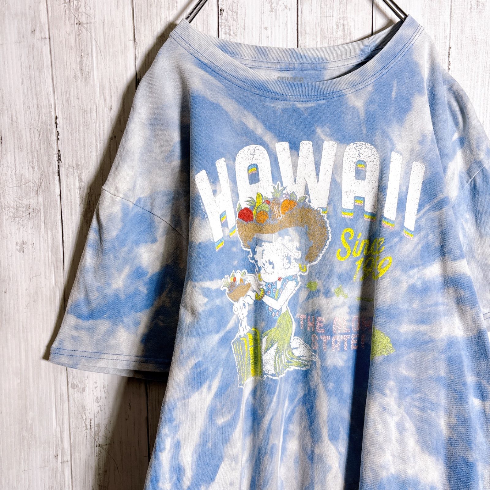 【人気デザイン】HAWAII T-shirt ハワイ ベティブープ タイダイ フラガール ブルー 古着 半袖Tシャツ #P4728