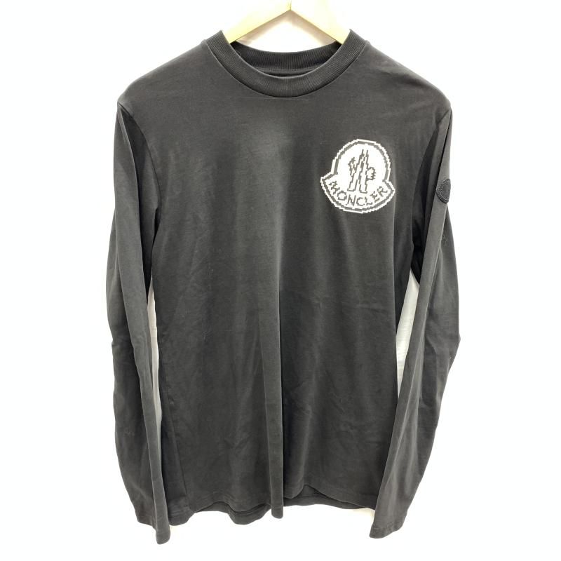 中古】MONCLER ピクセルロゴプリント 長袖Tシャツ サイズS 黒