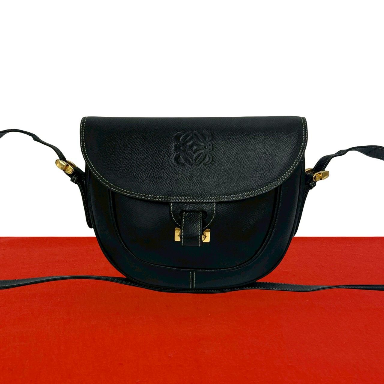 極 美品 LOEWE ロエベ ヴィンテージ アナグラム ロゴ 刻印 レザー 本革