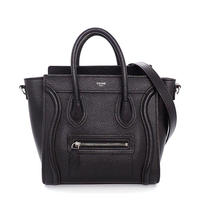 セリーヌ CELINE ハンドバッグ/ショルダーバッグ ラゲージ ナノ 189243DRU.38NO ブラック ドラムドカーフスキン シルバー金具 【中古】