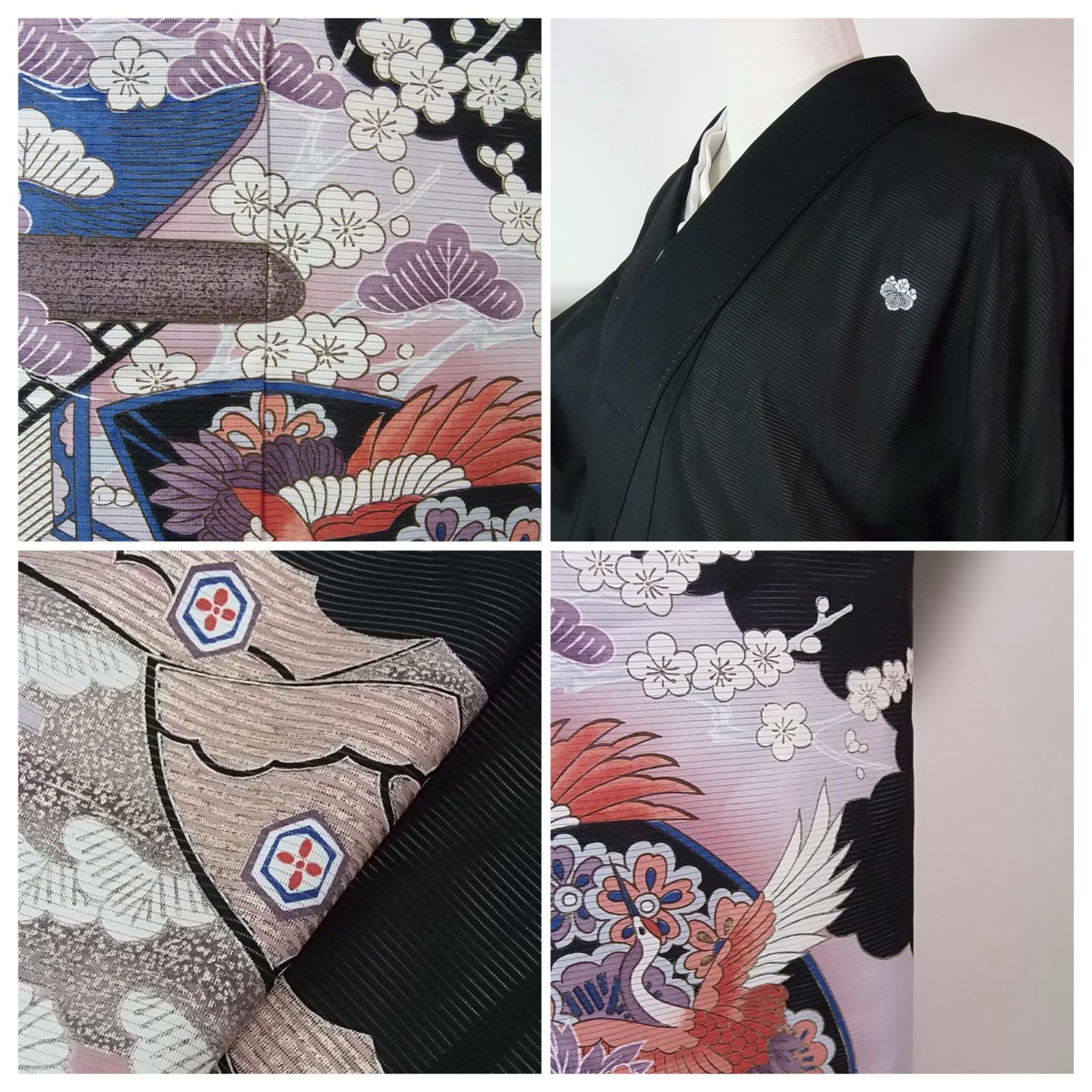 鳳凰舞う御所解 駒絽 黒留袖 吉祥花扇面文様 金銀彩 五つ紋 比翼・袖
