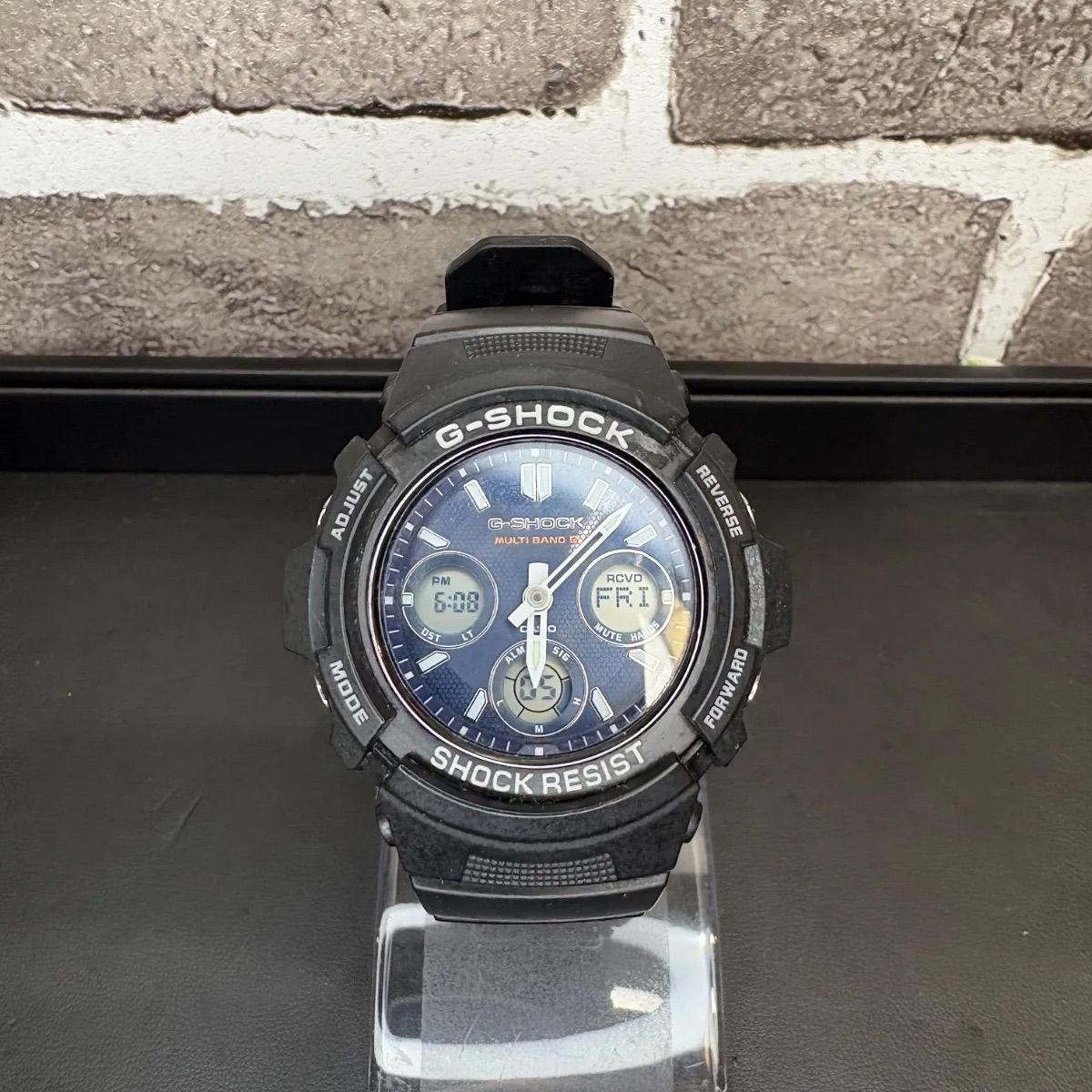 CASIO G-SHOCK 電波ソーラー アナデジ腕時計 ブラック ネイビー文字盤 