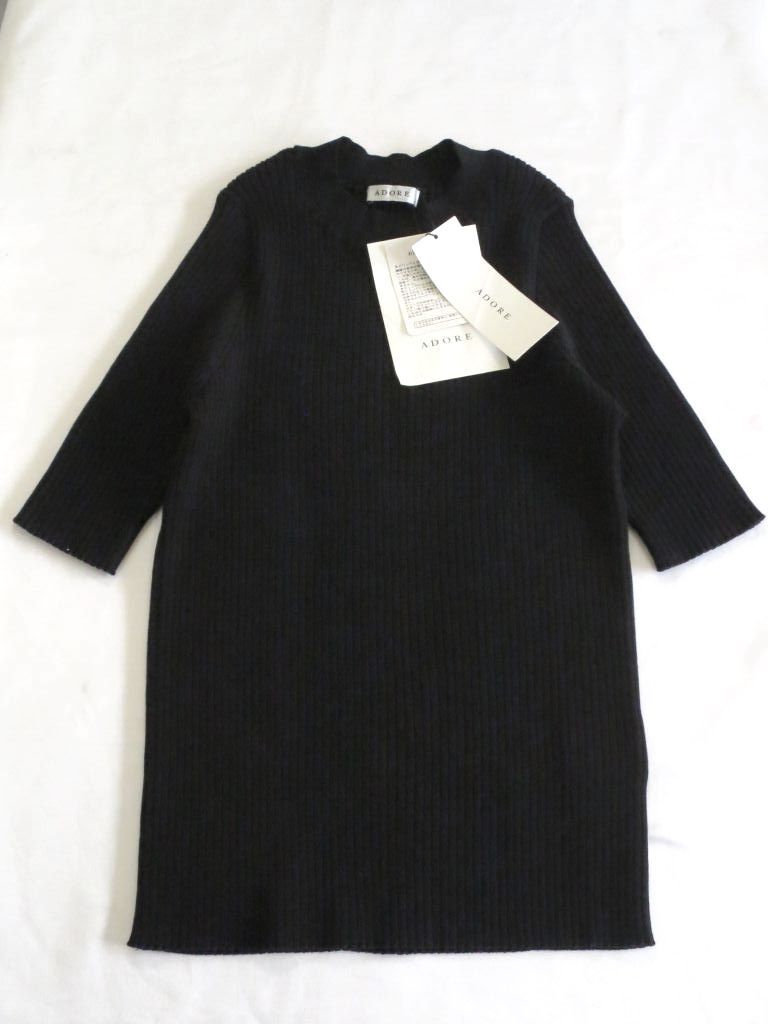 【233112】未着用/タグ付 ADORE アドーア コットンアセテート　クルーネック　リブ ニット ・38 531-9170301 ブラック
