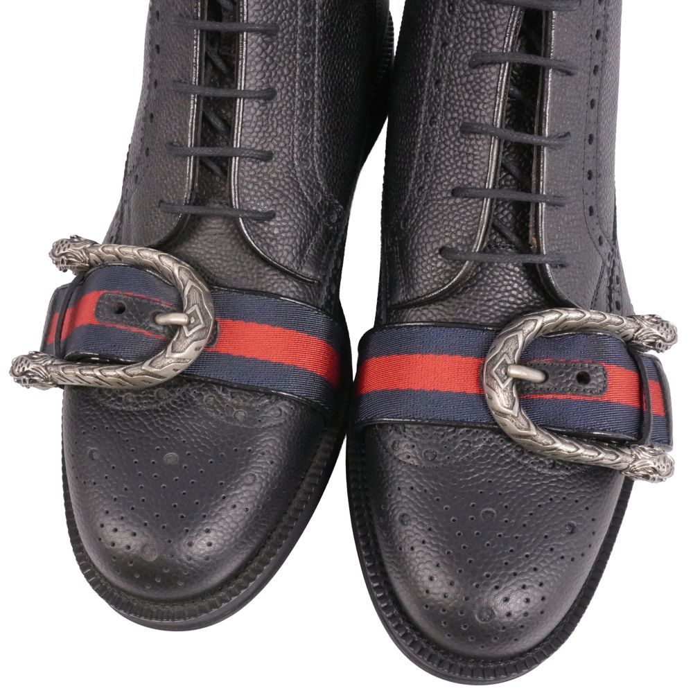 未使用 グッチ GUCCI ブーツ サイドファスナー レースアップ ウェブ