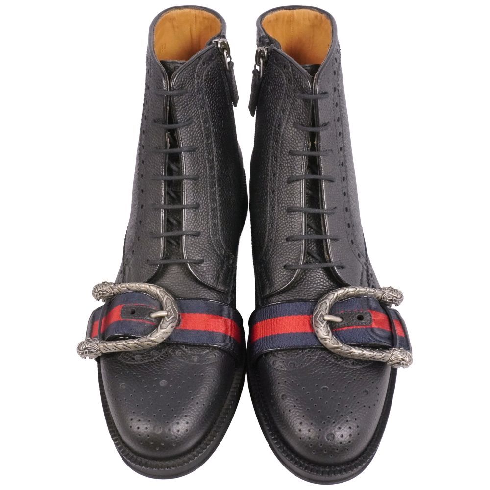 未使用 グッチ GUCCI ブーツ サイドファスナー レースアップ ウェブ