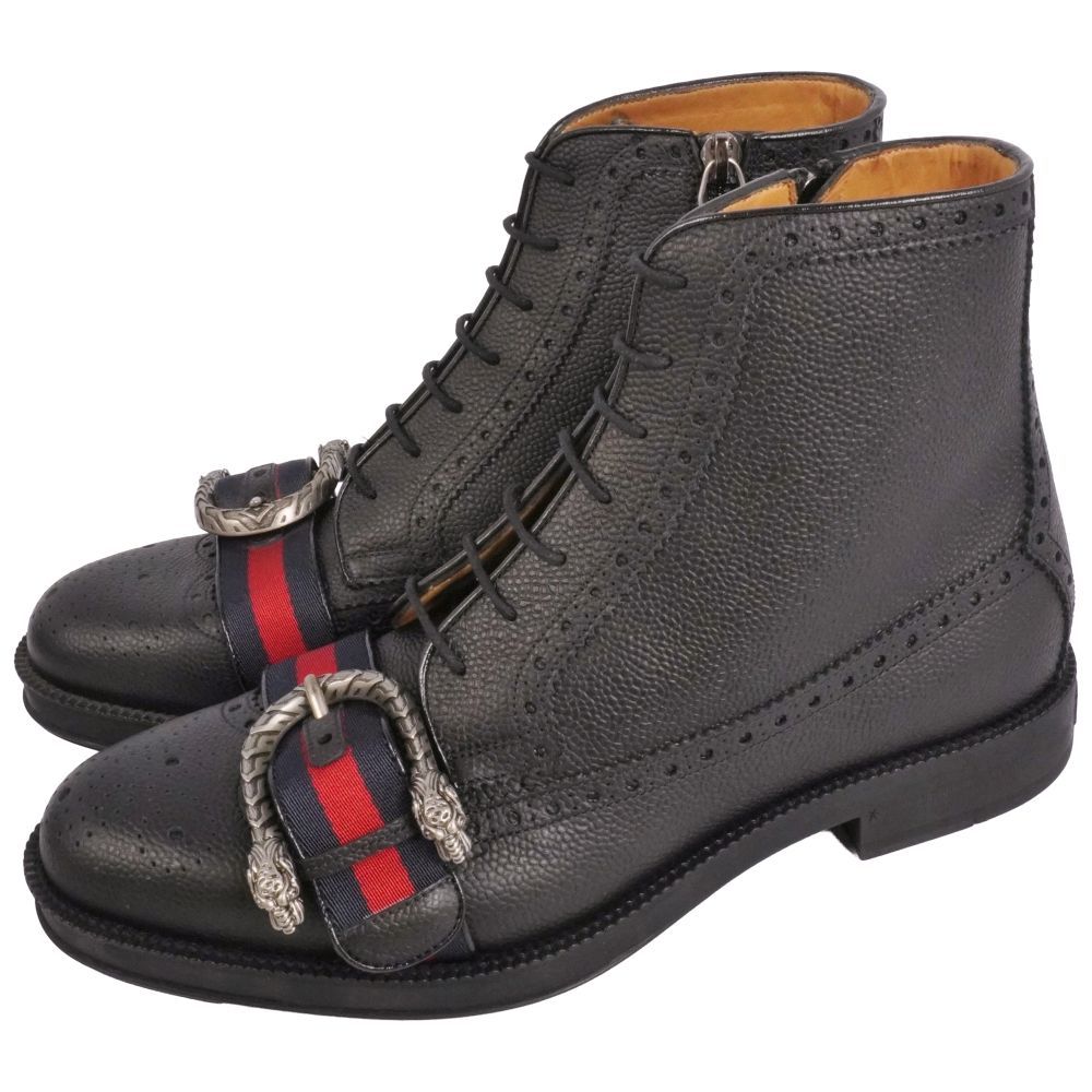未使用 グッチ GUCCI ブーツ サイドファスナー レースアップ ウェブ