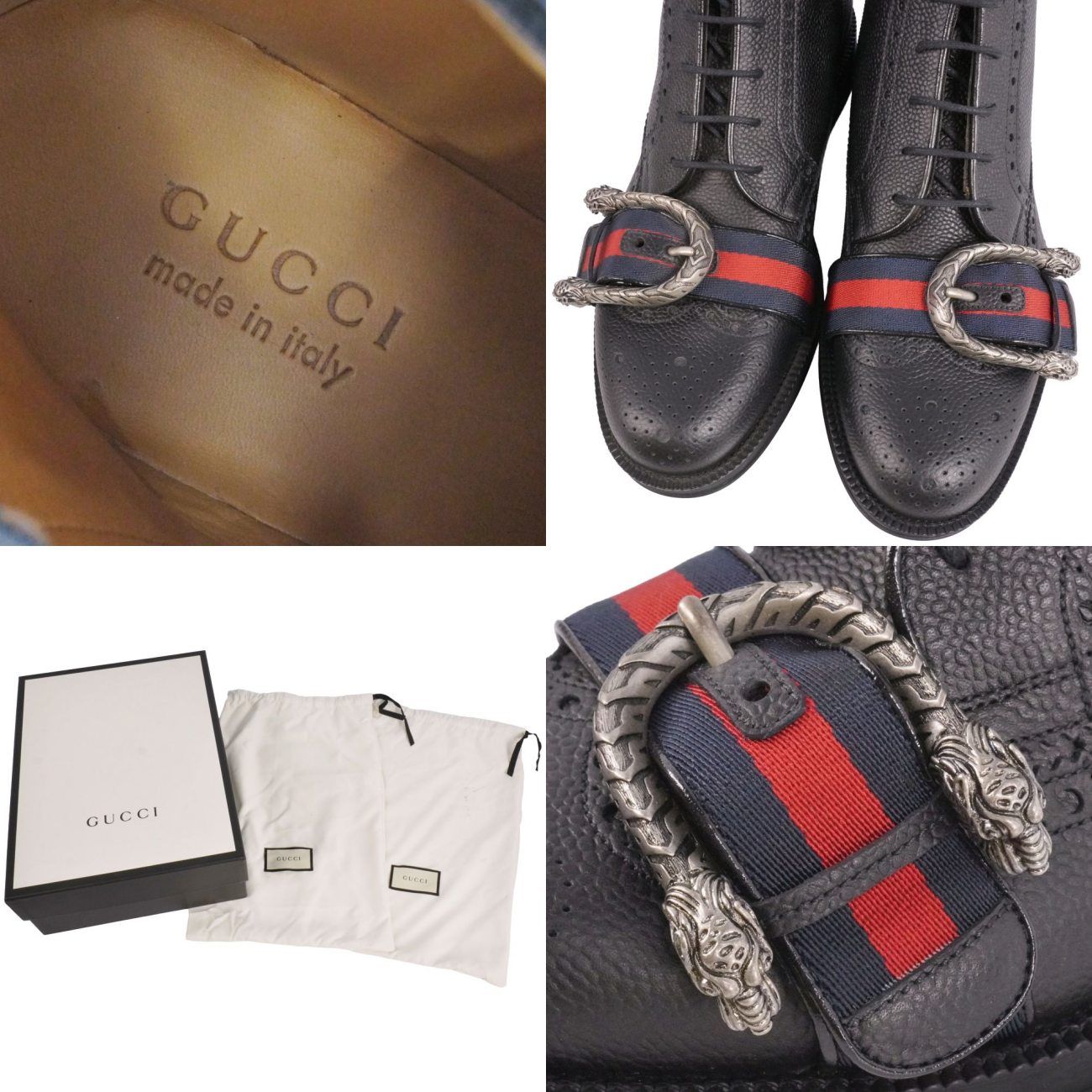 未使用 グッチ GUCCI ブーツ サイドファスナー レースアップ ウェブ
