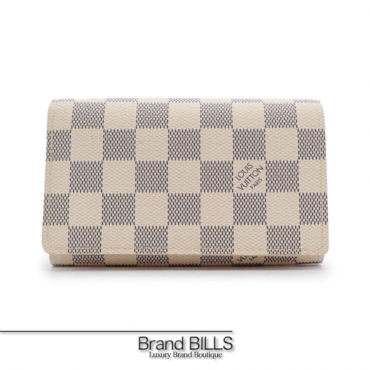 未使用品 LOUIS VUITTON ルイ ヴィトン ポルトフォイユ・トレゾール 折り財布 N61744 ダミエアズール アイボリー ゴールド金具 レディース